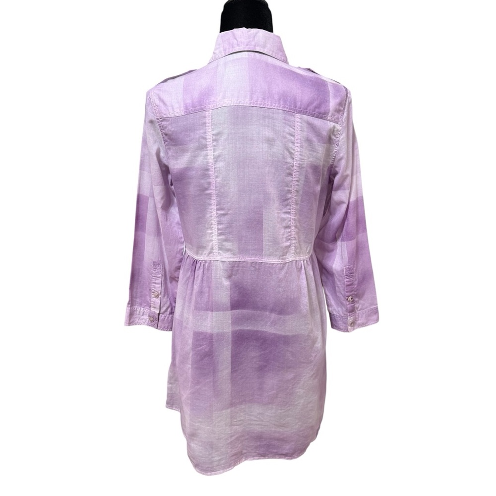 Coldwater Creek Purple Plaid Button-Up Tunic Blouse Cotton Semi Sheer Small - Picture 3 of 7